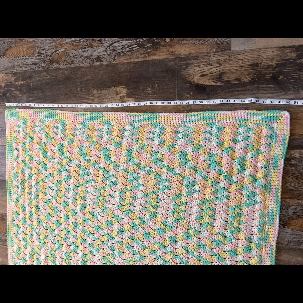 Handmade Teal, Yellow, Pink, & White Crochet Blanket Multicolor